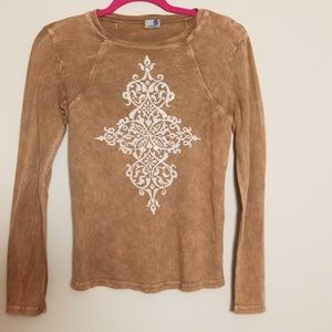 Emerald size M long sleeve tan shirt with sparkles